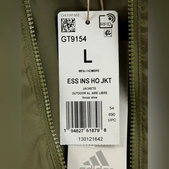 Adidas Men's Essentials Insulated Hooded Jacket, Size Large, Olive Green